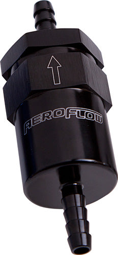 AF610-05BLK - BILLET FUEL FILTER 5/16" BARB BLACK 30 MICRON BRONZE FILTER