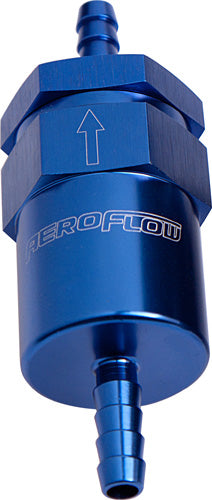 AF610-08 - BILLET FUEL FILTER 1/2" BARB BLUE 30 MICRON FILTER