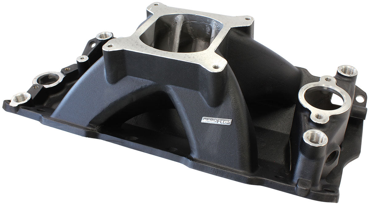AF6201-1000 - SBC HI RISE INTAKE MANIFOLD SINGLE PLANE CHEV 350 BLACK