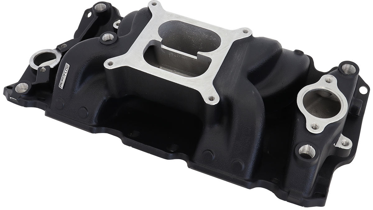 AF6210-1001 - SBC AIR GAP INTAKE MANIFOLD DUAL PLANE CHEV 350 BLACK