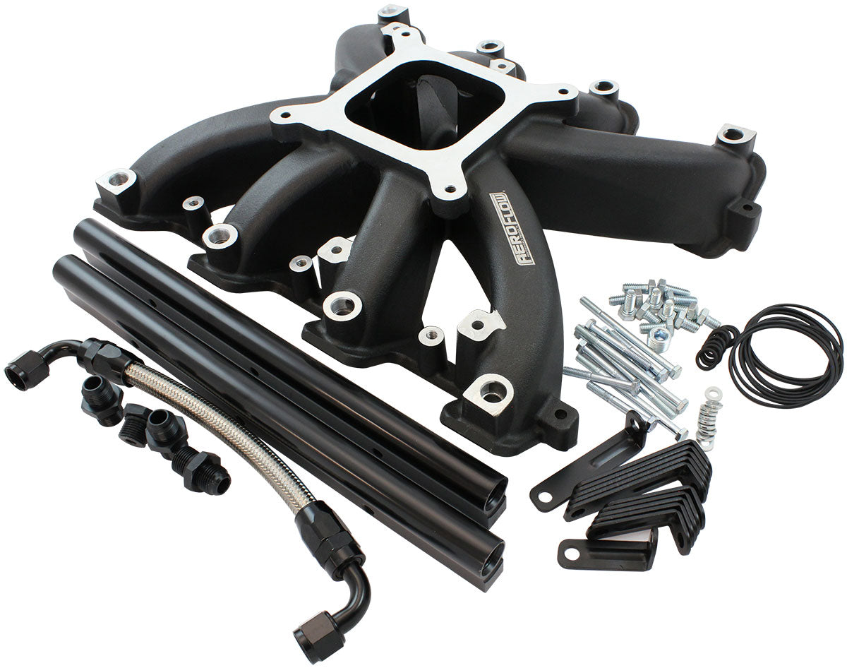 AF6250-6000 - GM LS CARBY INTAKE MANIFOLD RECTANGLE PORT EFI LS3 BLACK Aeroflow - AF6250-6000