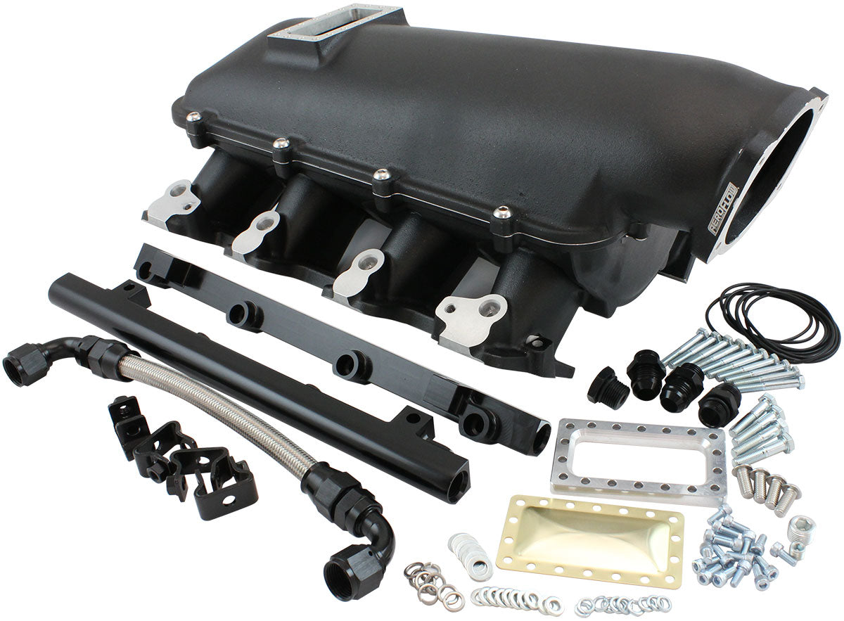 AF6263-6000 - GM LS MODULAR INTAKE MANIFOLD RECTANGLE PORT LOW RISE EFI BLACK Aeroflow - AF6263-6000