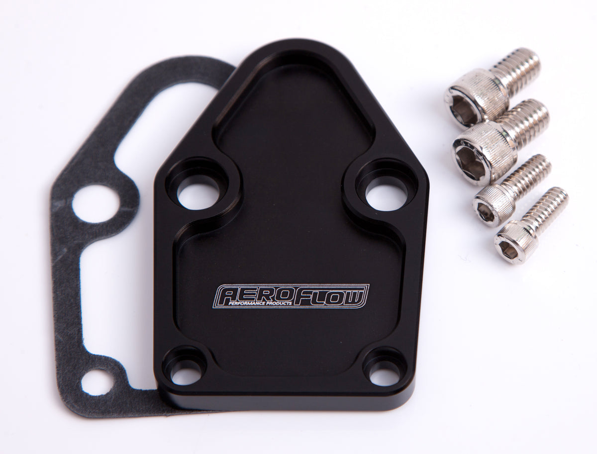 AF64-2028BLK - BILLET FUEL PUMP BLOCK OFF PLATE BLACK SUITS SBC
