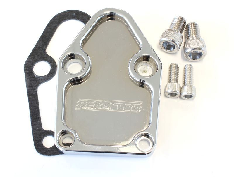 AF64-2028C - BILLET FUEL PUMP BLOCK OFF PLATE CHROME SUITS SBC