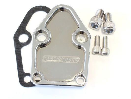 AF64-2028C - BILLET FUEL PUMP BLOCK OFF PLATE CHROME SUITS SBC