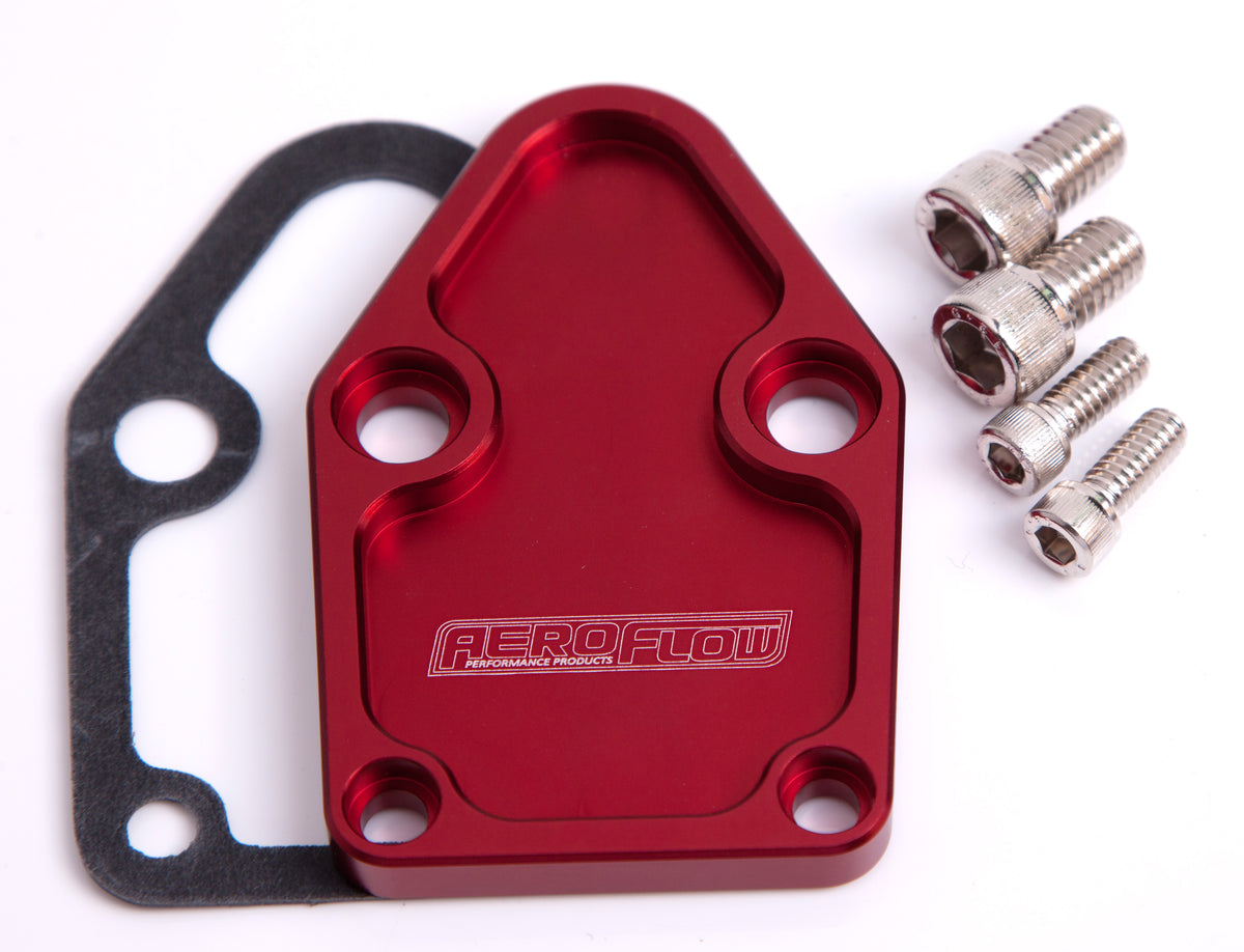 AF64-2028R - BILLET FUEL PUMP BLOCK OFF PLATE RED SUITS SBC