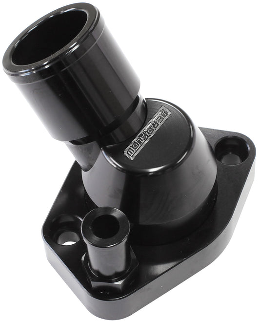 AF64-2233BLK - BILLET THERMOSTAT HOUSING BLACFORD WINDSOR 45 DEG SWIVEL SBF Aeroflow - AF 64-2233BLK