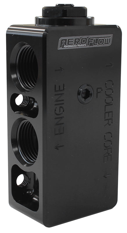AF64-4111 - Billet oil thermostat -10ORB x 4, 1/8" port. 71degc open