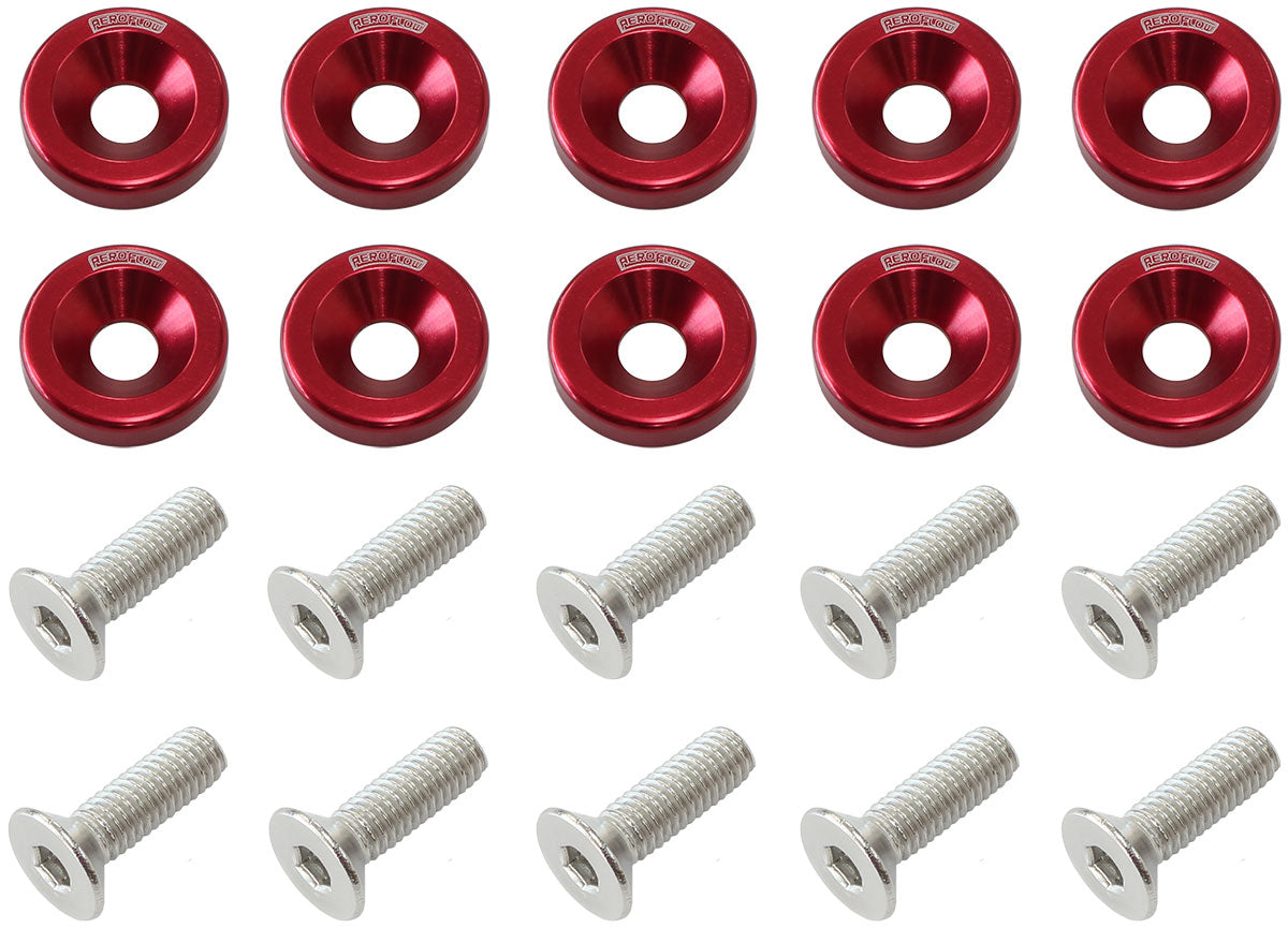 AF64-4372R - BILLET DRESS UP FENDER BOLT 10 PACK 1/4 UNC UHL 25MM RED