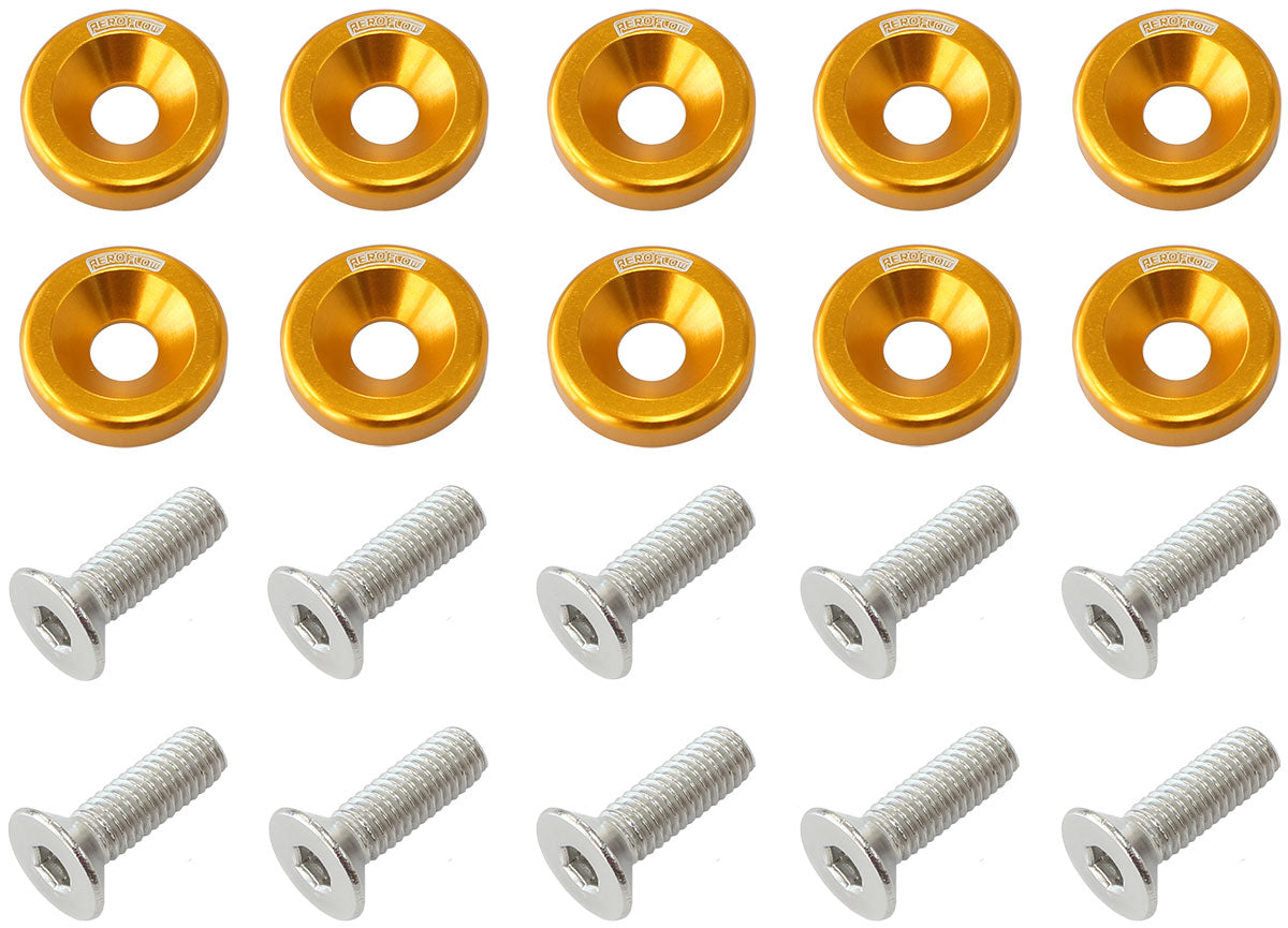 AF64-4374G - BILLET DRESS UP FENDER BOLT 10PACK M8 x 1.25mm UHL 20MM GOLD Aeroflow - AF 64-4374G