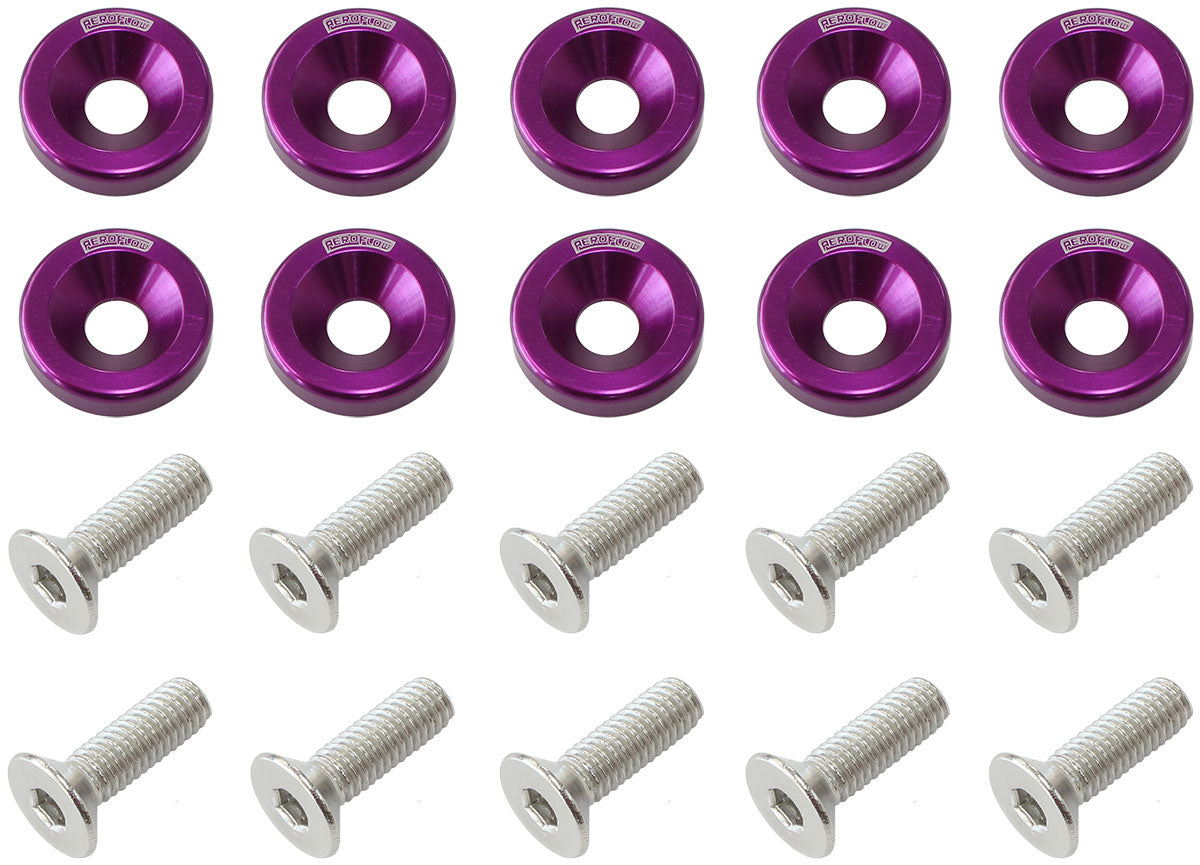 AF64-4374PUR - BILLET DRESS UP FENDER BOLT 10PACK M8 x 1.25mm UHL 20MM PURPLE Aeroflow - AF 64-4374PU