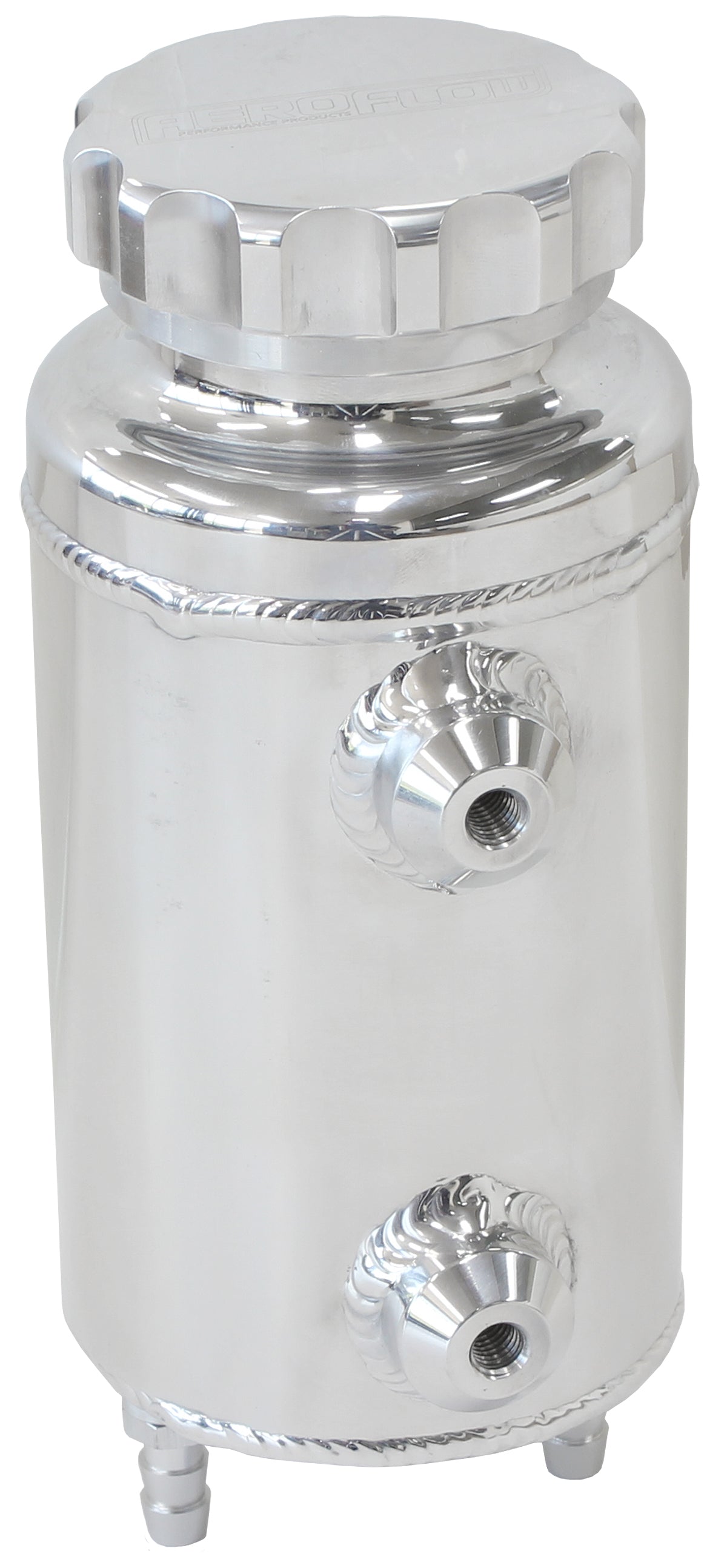 AF77-1015 - UNIVERSAL RADIATOR OVERFLOW TANK 8" X 3.5" -4 ORB POLISHED