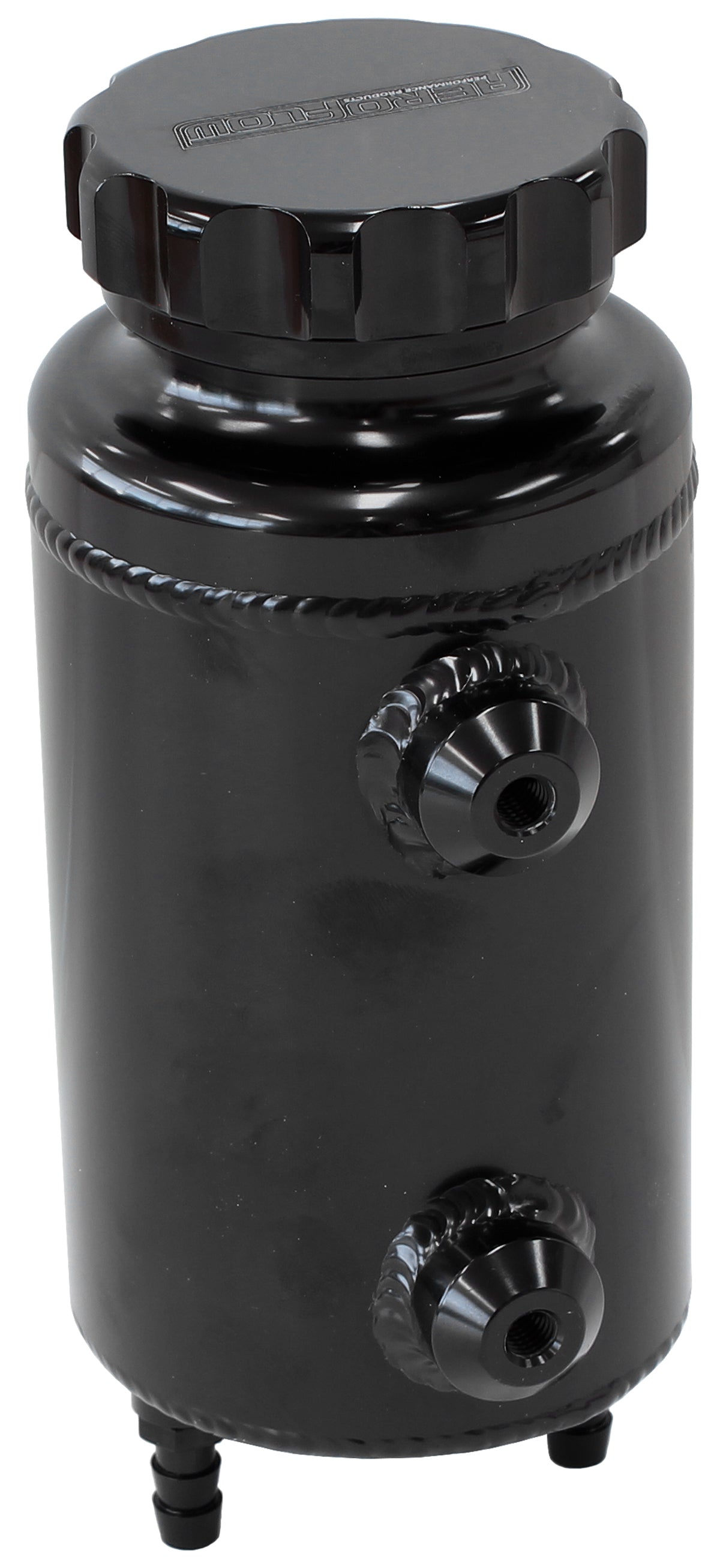 AF77-1015BLK - UNIVERSAL RADIATOR OVERFLOW TANK 8" X 3.5" -4 ORB BLACK
