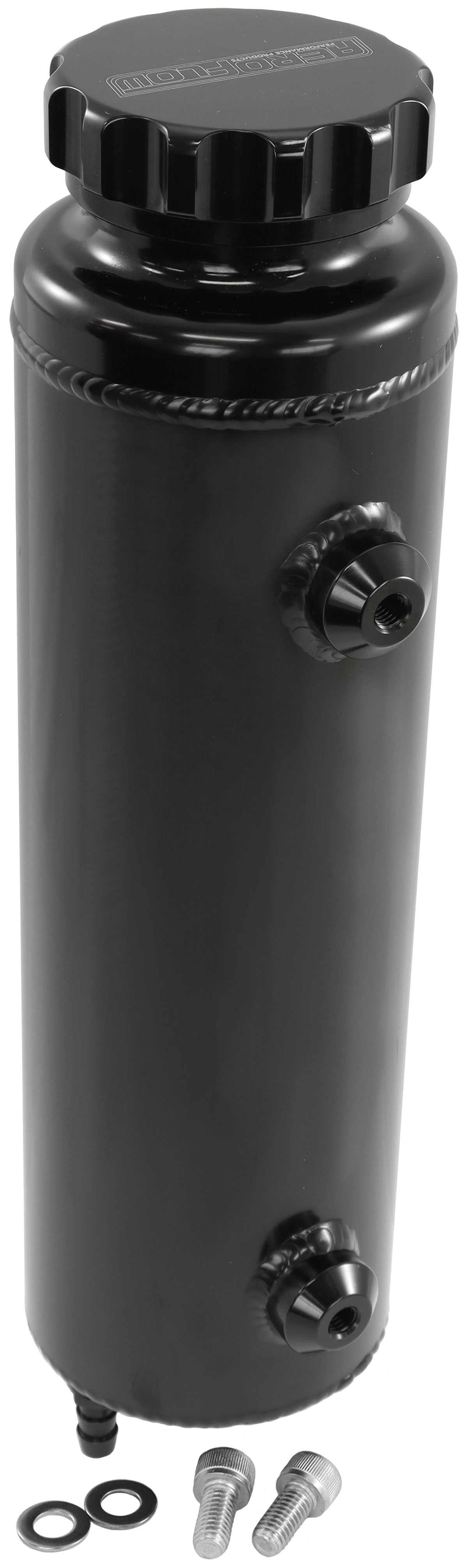 AF77-1115BLK - UNIVERSAL RADIATOR OVERFLOW TANK 12" x 3.5" -4ORB BLACK