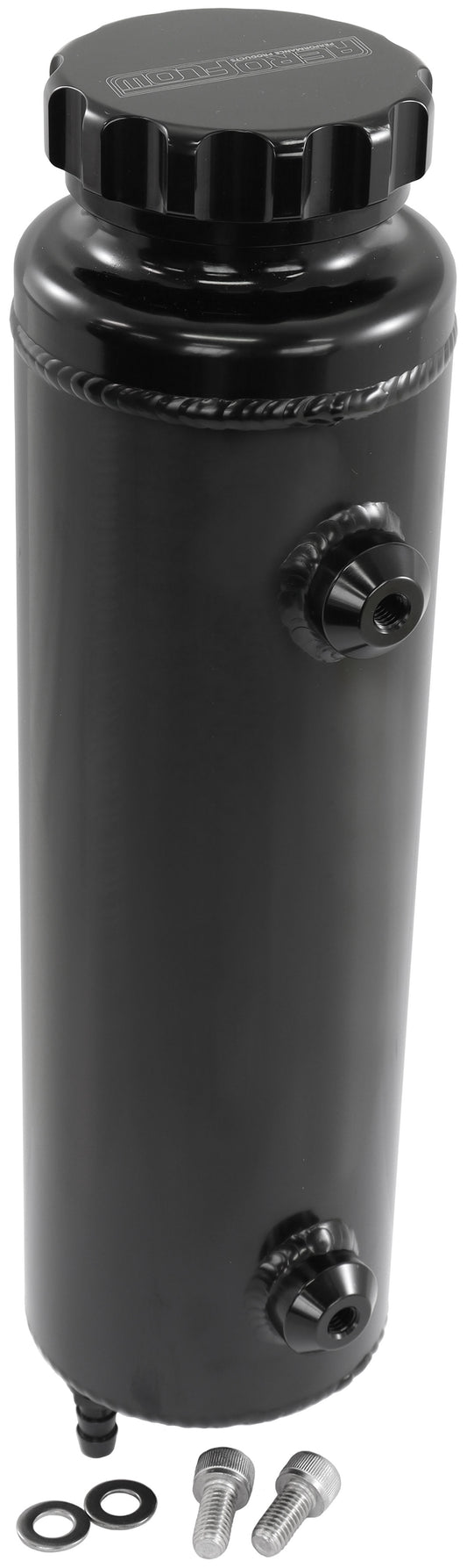 AF77-1115BLK - UNIVERSAL RADIATOR OVERFLOW TANK 12" x 3.5" -4ORB BLACK