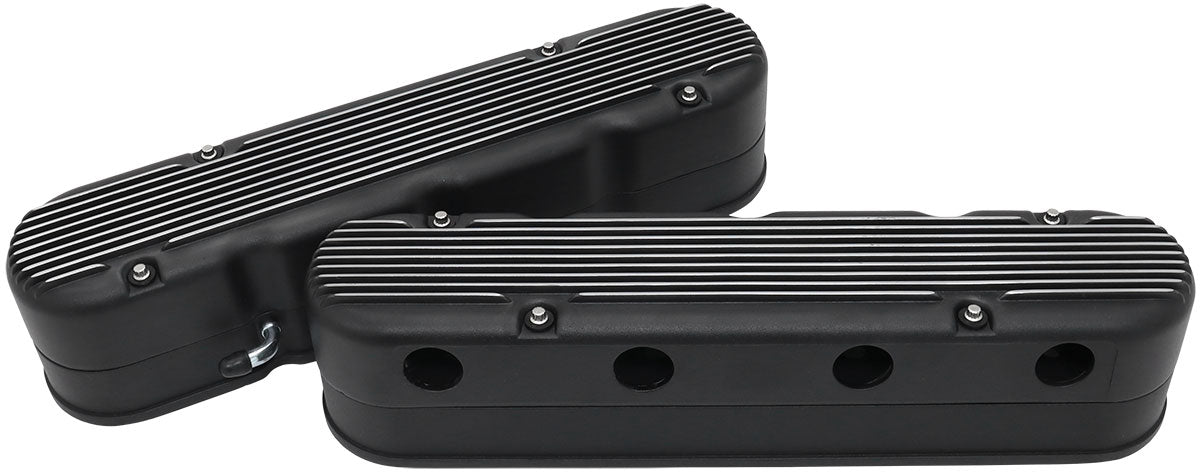 AF77-5020BLK - GM LS 2 PIECE VALVE COVERS CAST TALL RETRO FINNED BLACK