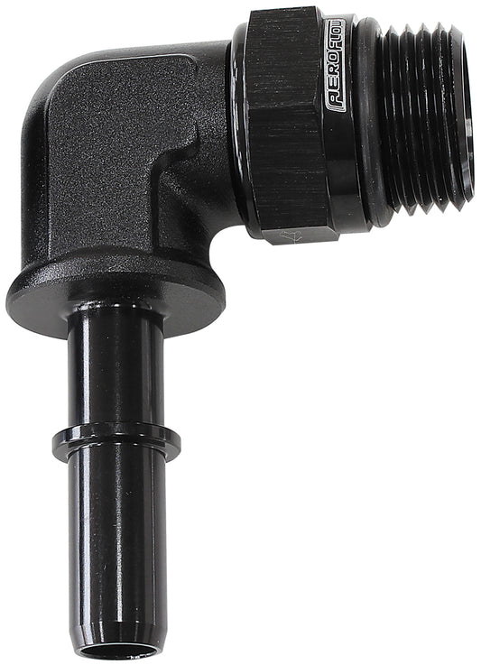 AF812-08-05BLK - EFI FUEL FITTING 90 DEG 5/16 PUSH ON BARB TO -8ORB BLACK