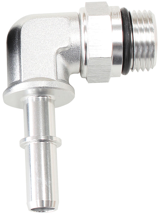 AF812-08-05S - EFI FUEL FITTING 90 DEG 5/16 PUSH ON BARB TO -8ORB SILVER