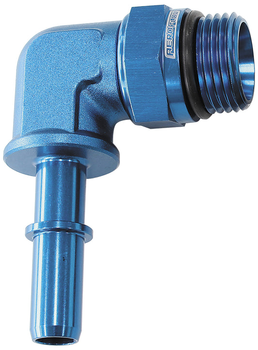 AF812-08-06 - EFI FUEL FITTING 90 DEG 3/8 PUSH ON BARB TO -8ORB BLUE