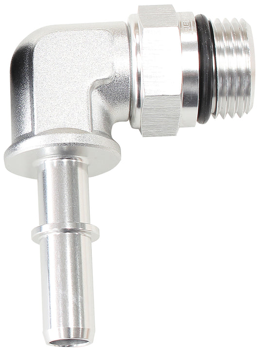 AF812-08-06S - EFI FUEL FITTING 90 DEG 3/8 PUSH ON BARB TO -8ORB SILVER