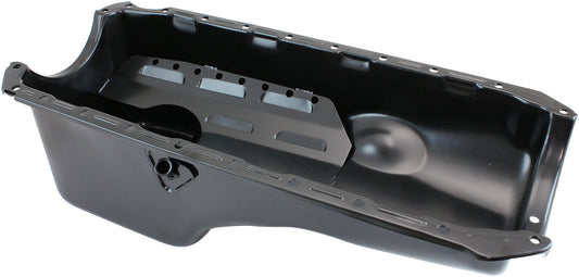 AF82-9294BLK - STEEL STOCK OIL PAN BBC BLACK RH/SIDE DIPSTICK REAR SUMP