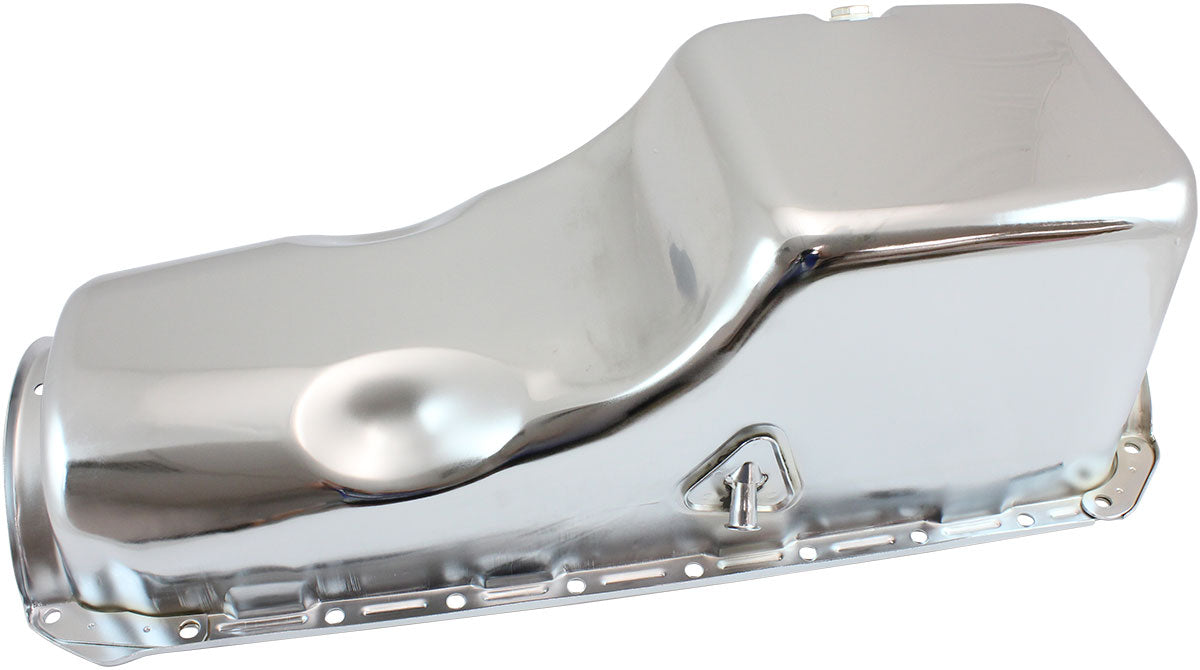 AF82-9294C - STEEL STOCK OIL PAN BBC CHROMERH/SIDE DIPSTICK REAR SUMP