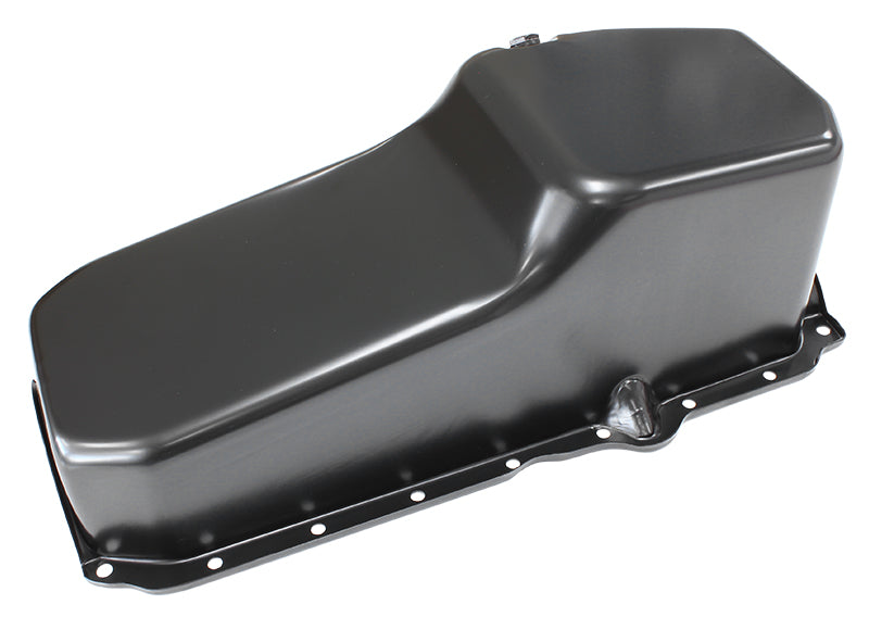 AF82-9414BLK - STOCK OIL PAN SBC LATE '86 ON RH/SIDE DIPSTICK BLACK