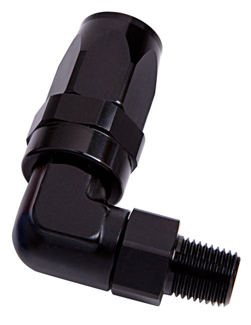 AF829-10-06BLK - MALE 3/8" NPT 90 DEG TO -10AN BLACK FULL SWIVEL 90 DEG