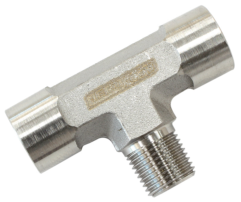 AF835-02SS - 1/8" BSPT female tee male sidestainless steel male on side