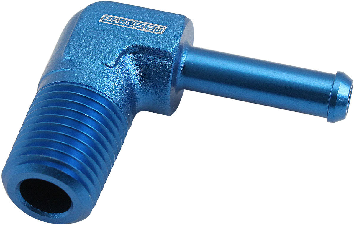 AF842-04-04 - MALE 1/4" NPT TO 1/4" BARB BLUE 90 DEGREE MALE TO MALE