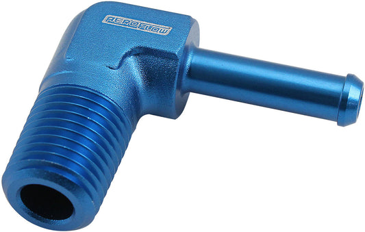 AF842-04-04 - MALE 1/4" NPT TO 1/4" BARB BLUE 90 DEGREE MALE TO MALE