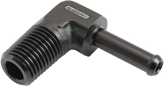 AF842-04-04BLK - MALE 1/4" NPT TO 1/4" BARB BLACK 90 DEGREE MALE TO MALE