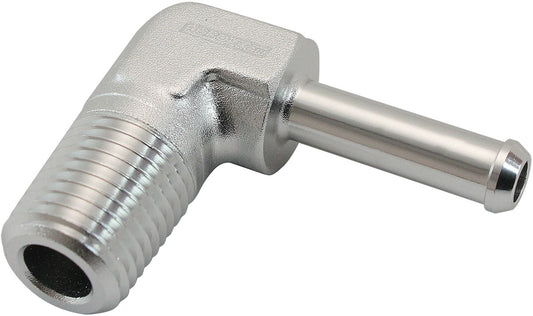 AF842-04-04S - MALE 1/4" NPT TO 1/4" BARB SILVER 90 DEGREE MALE TO MALE