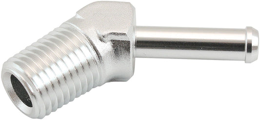 AF845-04-04S - MALE 1/4" NPT TO 1/4" BARB SILVER 45 DEGREE MALE TO MALE