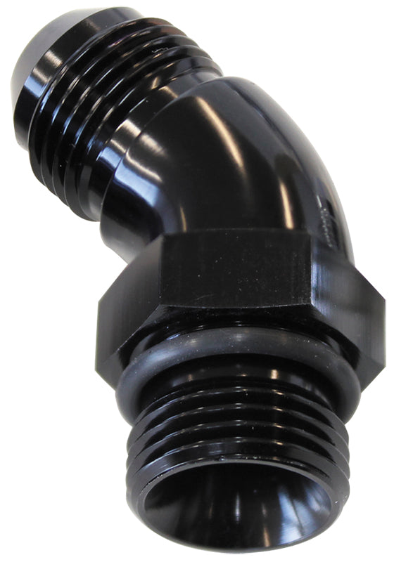 AF902-10-08BLK - 45 DEG -8ORB TO -10AN COMPLET WITH JAM NUT AND O-RING BLACK