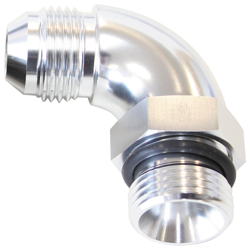 AF903-06-04S - 90 DEG -4ORB TO -6AN COMPLETE WITH JAM NUT AND O-RING SILVER
