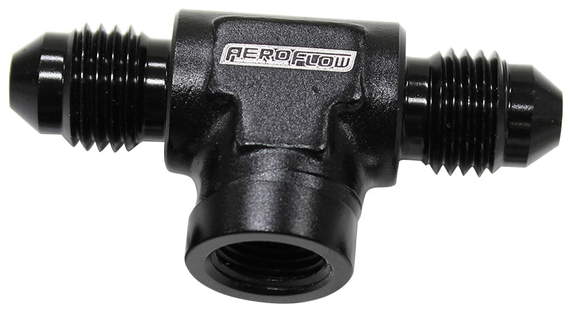 AF918-04-02BLK - -4AN MALE TEE WITH 1/8 ON SIDEBLACK FEMALE 1/8" NPT ON SIDE