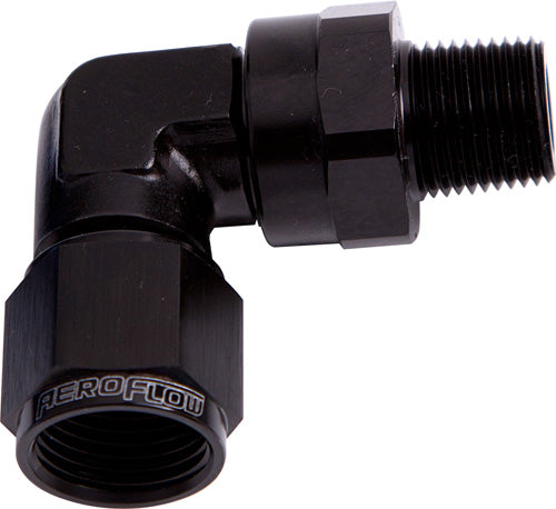 AF923-06-04BLK - 90 DEG 1/4" NPT TO -6AN BLACK FEMALE SWIVEL NUT