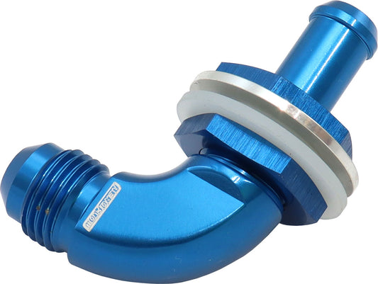 AF937-06-06 - 90 DEG BULKHEAD FITTING -6AN TO 3/8" 10mm BARB PUSH ON