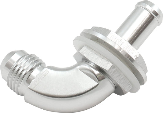 AF937-06-06S - 90 DEG BULKHEAD FITTING -6AN TO 3/8" 10mm BARB PUSH ON