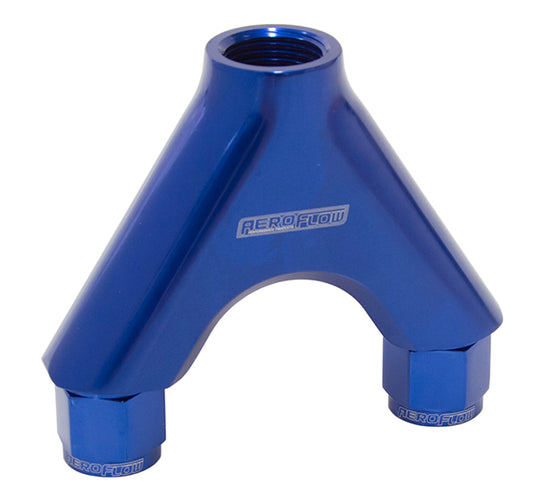 AF939-08-10 - BILLET Y-PIECE 2X -8AN FEMALE TO 1X -10ORB BLUE