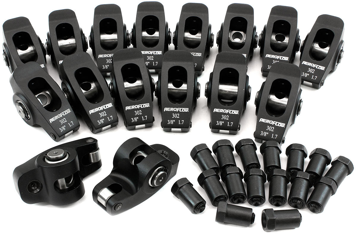 AF95-1121 - SBF ROCKER ARMS 3/8" STUD 1.7 RATIO WINDSOR 302 351 ROLLER ALLOY Aeroflow - AF 95-1121