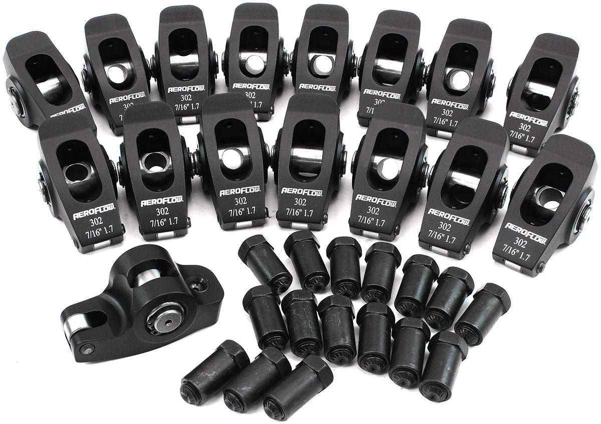 AF95-1123 - SBF ROCKER ARMS 7/16" STUD 1.7RATIO WINDSOR 302 351 ROLLER ALLOY Aeroflow - AF 95-1123
