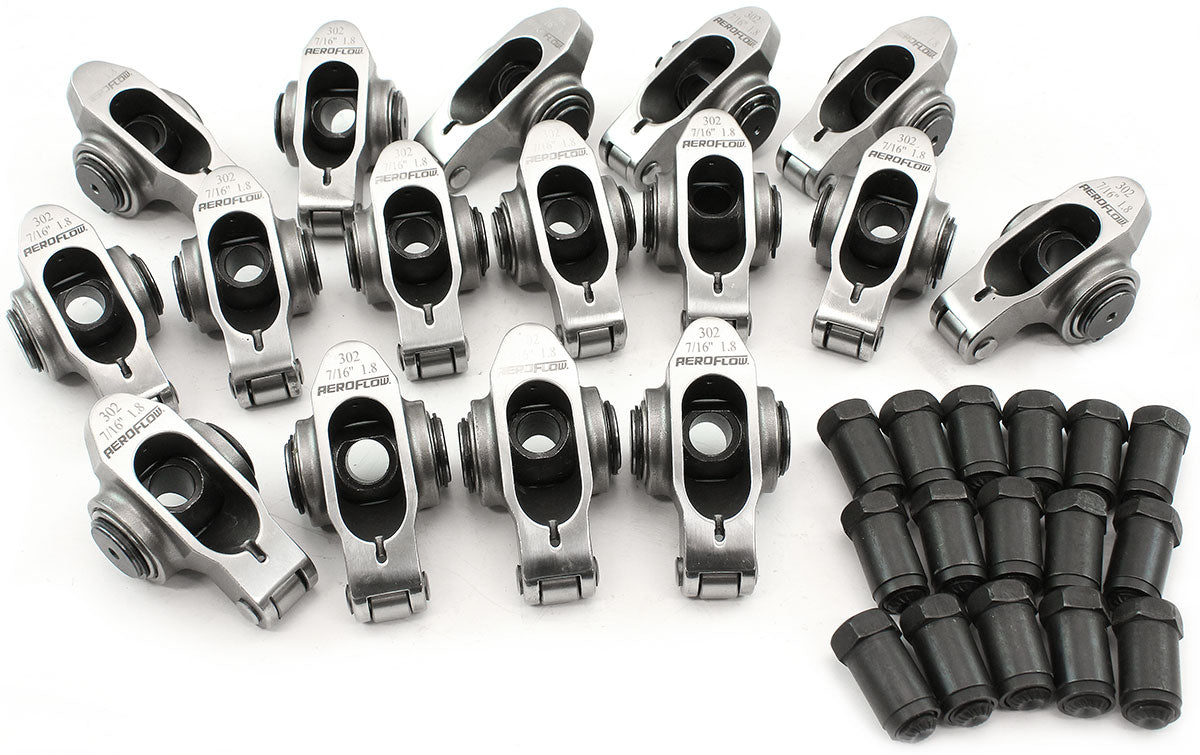 AF95-1224 - SBF S/S ROCKER ARMS 7/16" STUD1.80 WINDSOR 302 351 ROLLER 16STAINLESS Aeroflow AF 95-1224