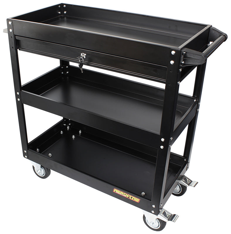 AF98-2032 - WORKSHOP TROLLEY 3 TIER WITH LOCKABLE DRAWER. TOOL TRAY
