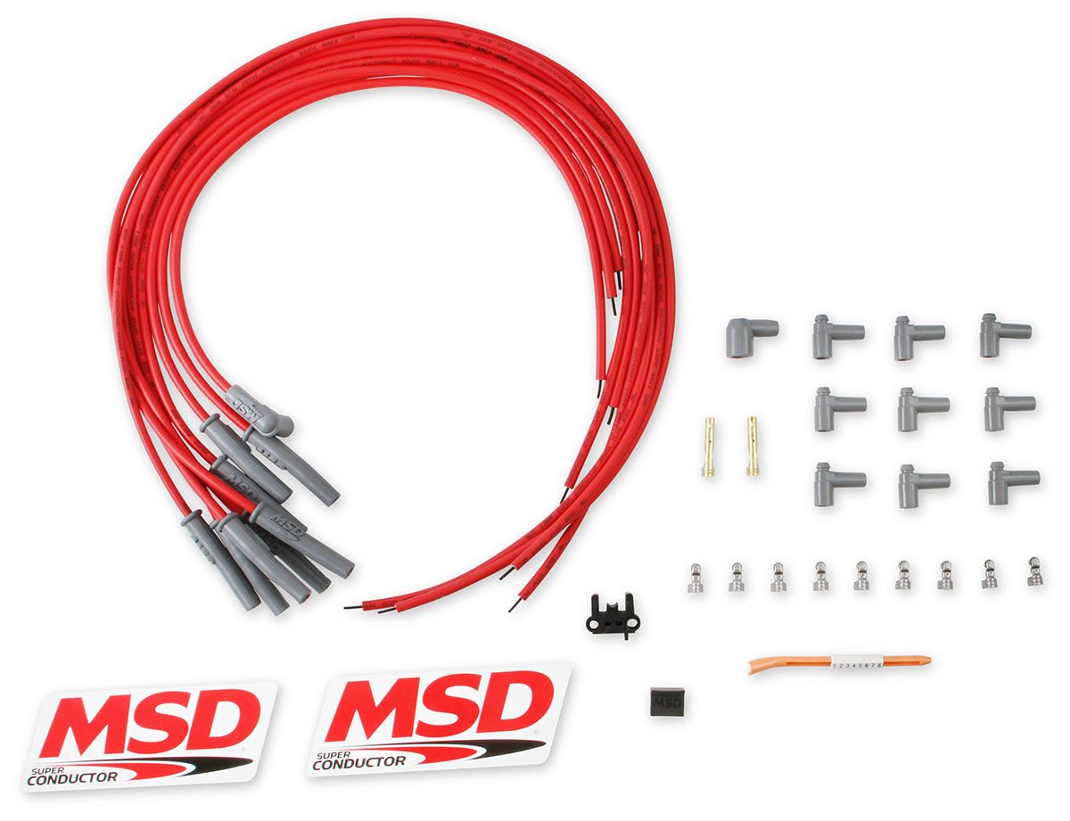 MSD31189 -  Super Conductor Spark Plug Lead Set 8.5mm, Red, Universal 8 Cyl Multi-Angle HEI Socket Distributor Cap Terminal
