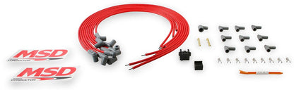 MSD31229 - Super Conductor Spark Plug Lead Set 8.5mm, Red, Universal 8 Cyl 90° Plug/90° HEI Distributor Cap Terminal