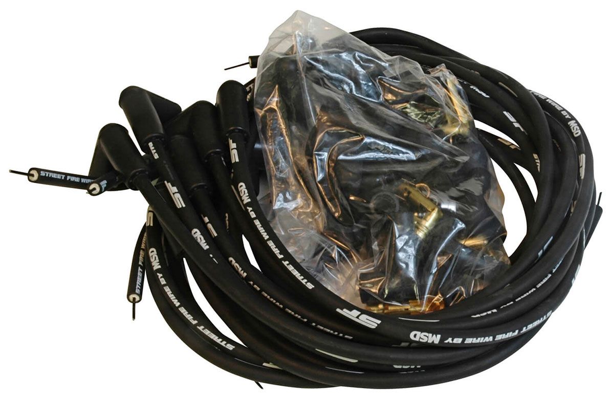 MSD5553 -  Street Fire Ignition Lead Set Universal V8, 8mm, Black, 90° Plug Boots, Socket & HEI Distributor Cap