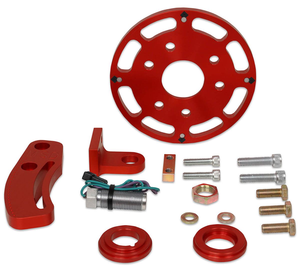 MSD8600 -  Flying Magnet Crank Trigger Small Block Chevy, with 6.25" Harmonic Balancer, Red Anodised Billet Aluminium