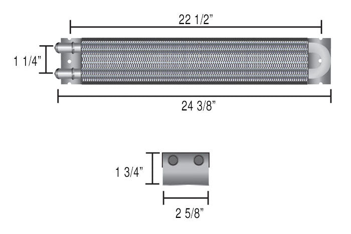 DP13225 - Derale Frame Rail Fluid Cooler -6AN Inlets. 24-3/4" L x 2-1/2" W x 1-3/4" H